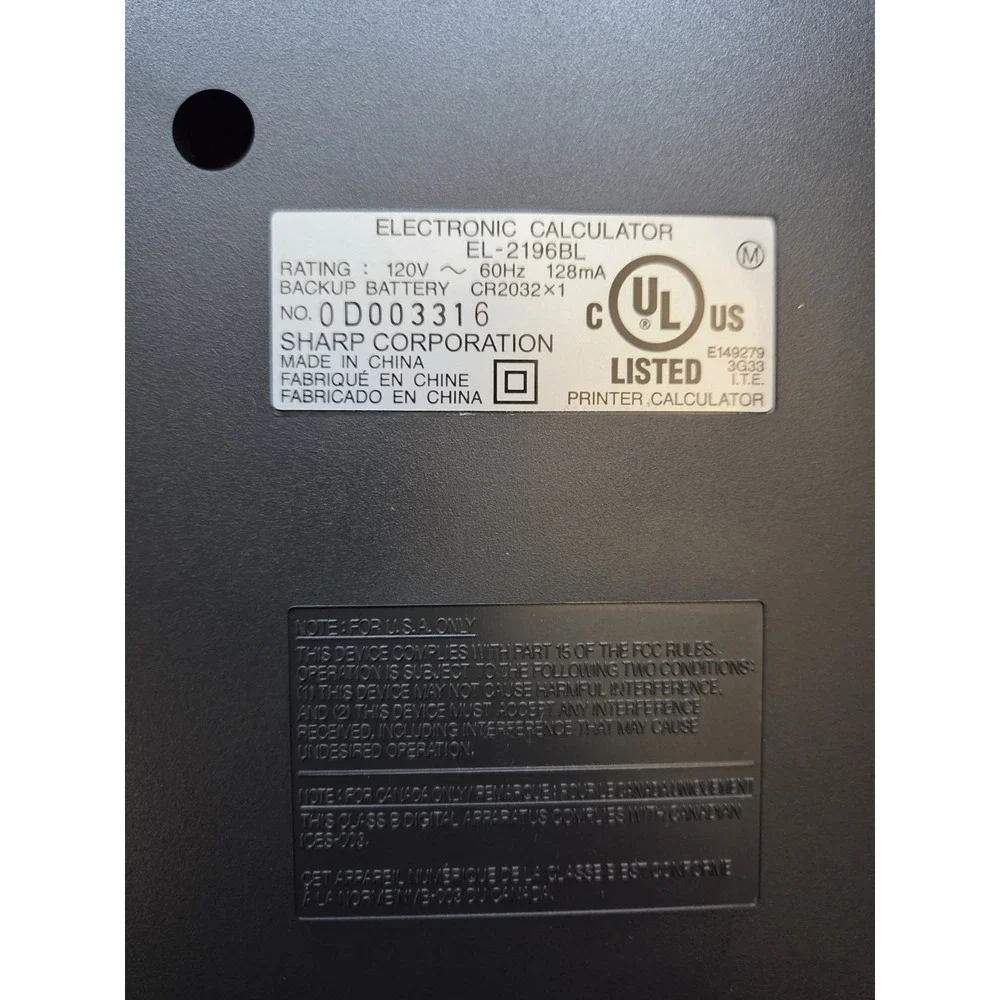 Sharp EL-2196BL Printing Calculator Desktop Adding Machine 12 Digit 2 Color